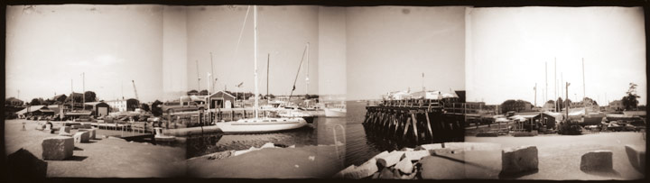 Collage of images made while standing on the Rockland Ferry pier